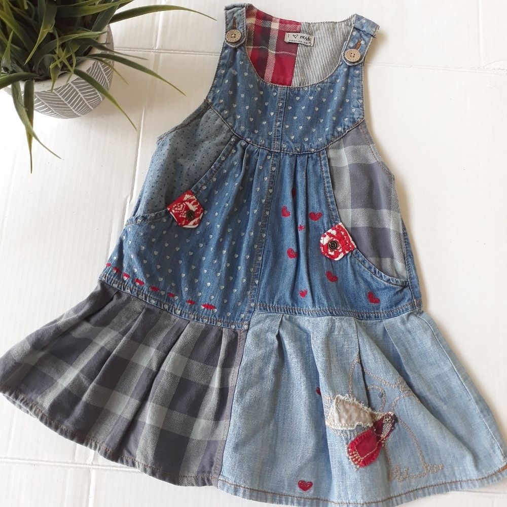 Next Jumper Patchwork Denim Dress 4-5 Years - Picture 2 of 7